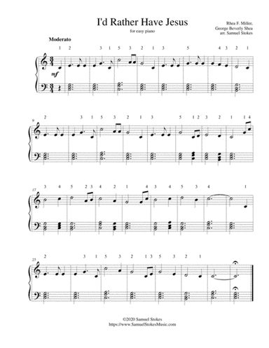 I'd Rather Have Jesus - for easy piano (arr. Samuel Stokes)