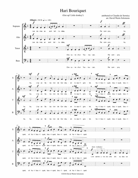 Hari Bouriquet (Gee up little donkey) (SATB madrigal) (arr. David Warin Solomons)
