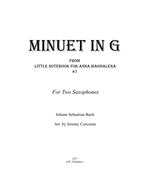 Minuet in G for Two Saxophones (arr. Jeremy Corcoran)