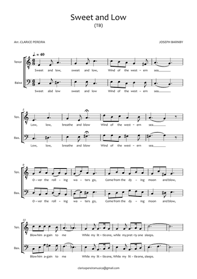 Sweet and Low - TENOR and BASS (arr. Clarice Pereira)