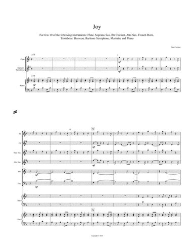"Joy" for Mixed Wind Octet, Piano and Marimba.