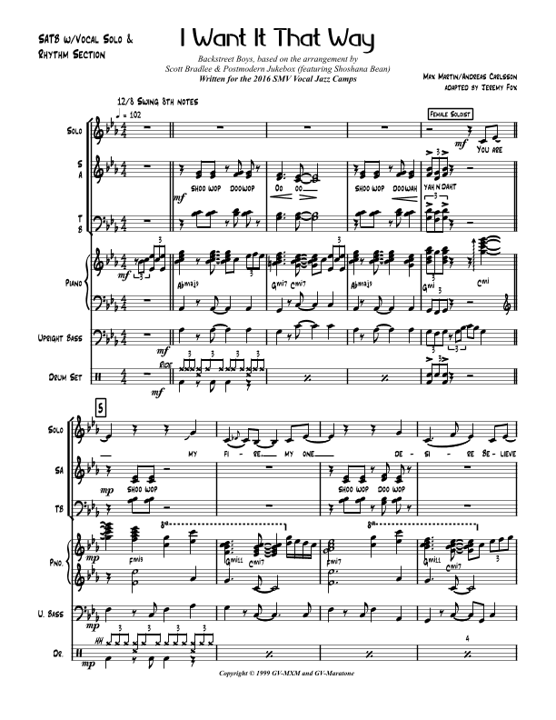 I Want It That Way (arr. Jeremy Fox)