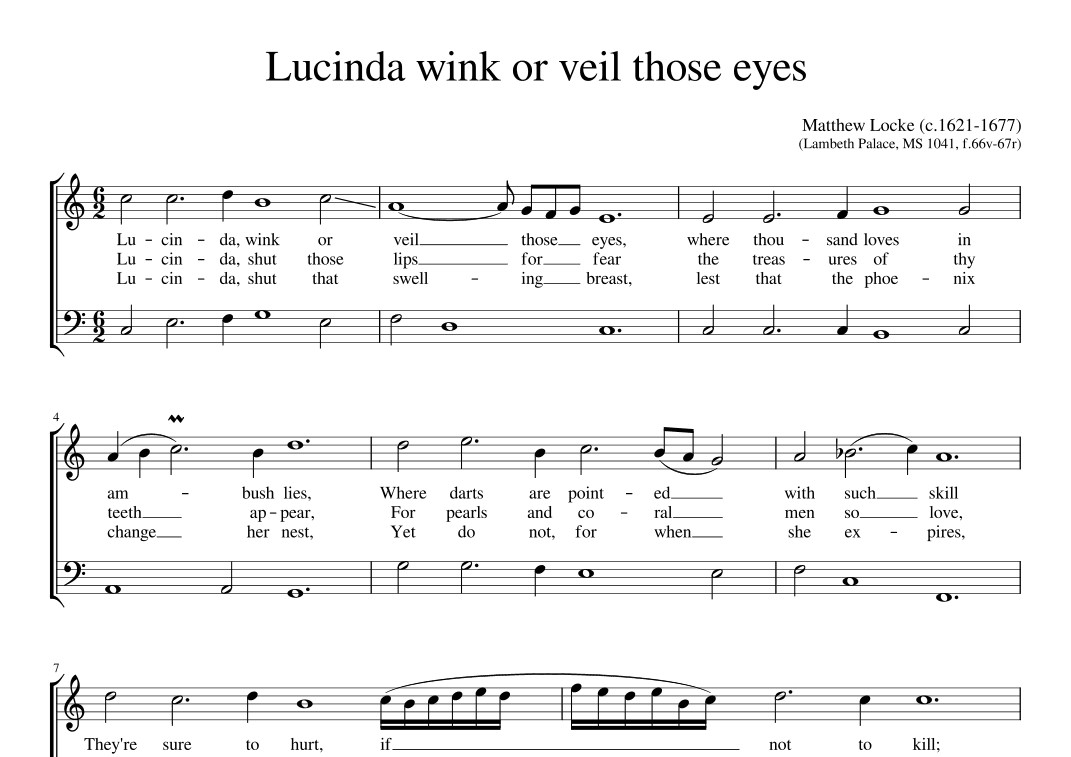 Lucinda wink or veils those eyes (arr. Early Music Scores)