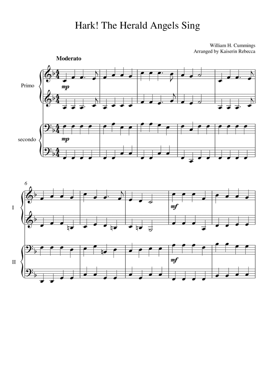 Hark! The Herald Angels Sing (for piano duet) (arr. Kaiserin Rebecca)