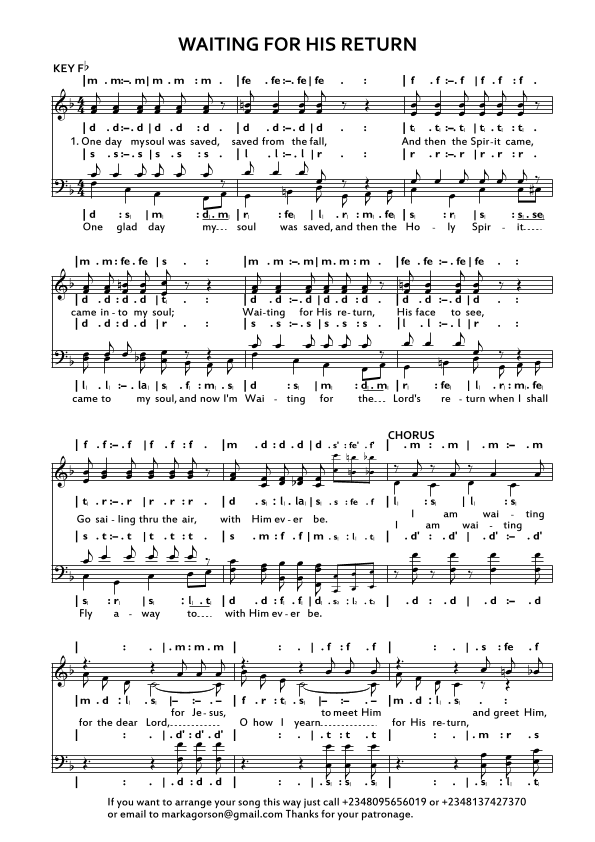 Waiting for His return (arr. Unknown)