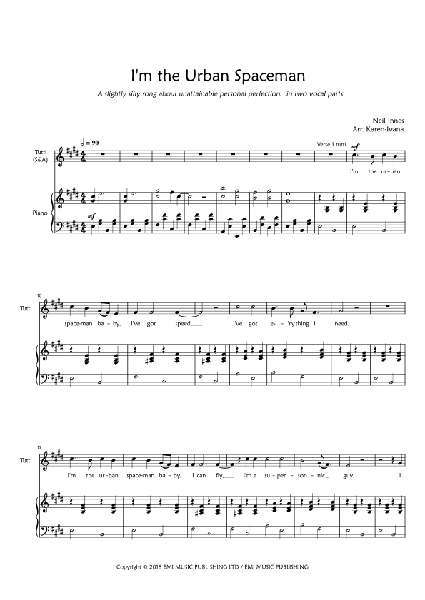I'm The Urban Spaceman (arr. Karen Ivana)