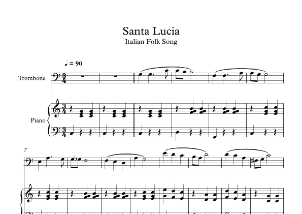 Santa Lucia - Italian Folk Song (Trombone + Piano) (arr. Digital Book Music)