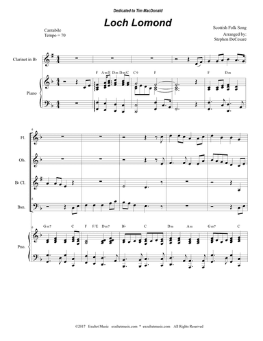 Loch Lomond (Woodwind Quartet and Piano) (arr. Stephen DeCesare)