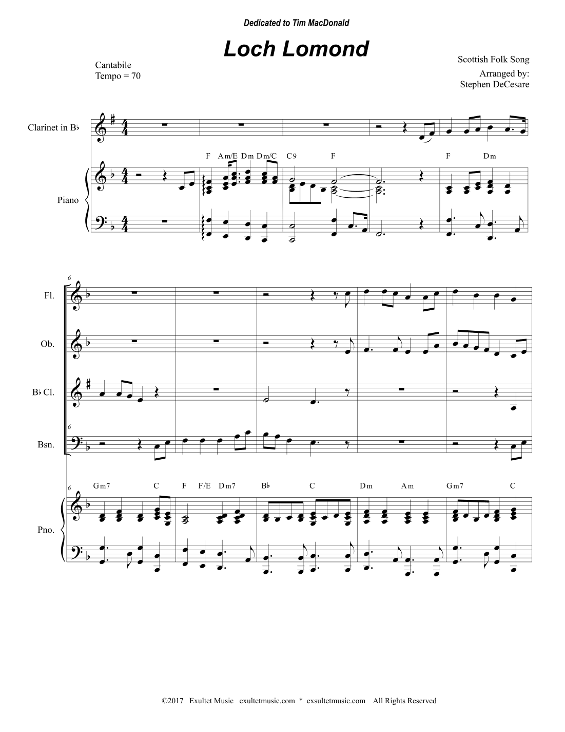 Loch Lomond (Woodwind Quartet and Piano) (arr. Stephen DeCesare)