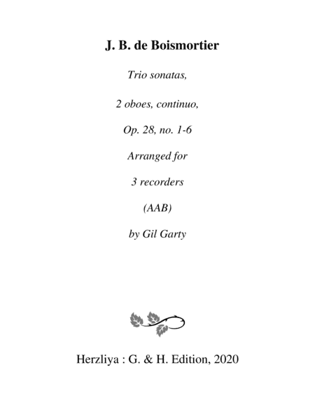 Trio sonatas, 2 oboes, continuo, Op.28, no.1-6 (arrangements for 3 recorders) (arr. Gil Garty)