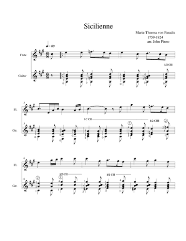 Sicilienne....Maria-Teresa von Paradis (flute [oboe, violin]and classical guitar) (arr. John Pinno)