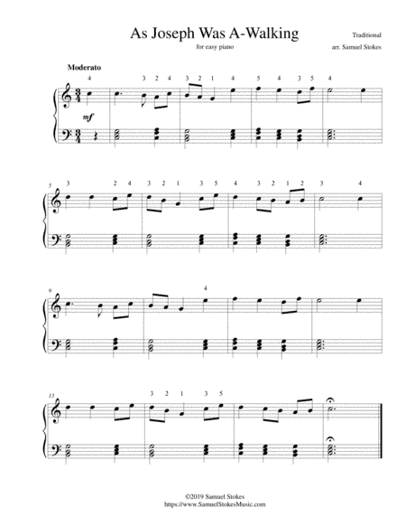 As Joseph Was A-Walking (The Cherry Tree Carol) - for easy piano (arr. Samuel Stokes)