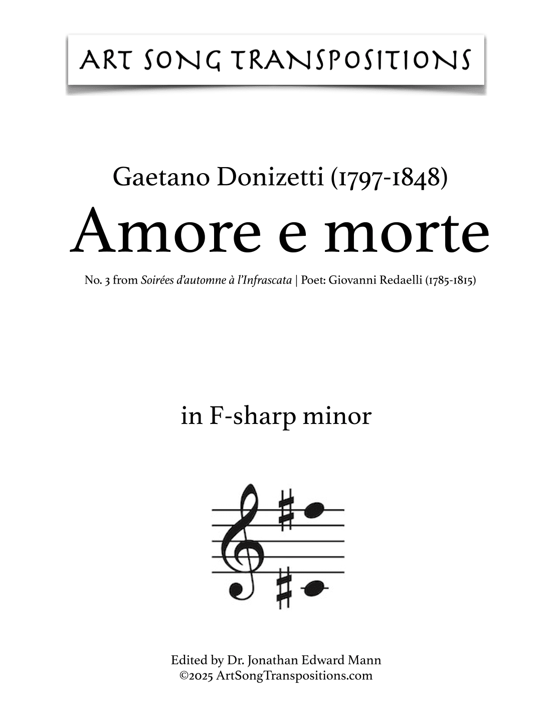 DONIZETTI: Amore e morte (transposed to F-sharp minor) (arr. ArtSongTranspositions.com)