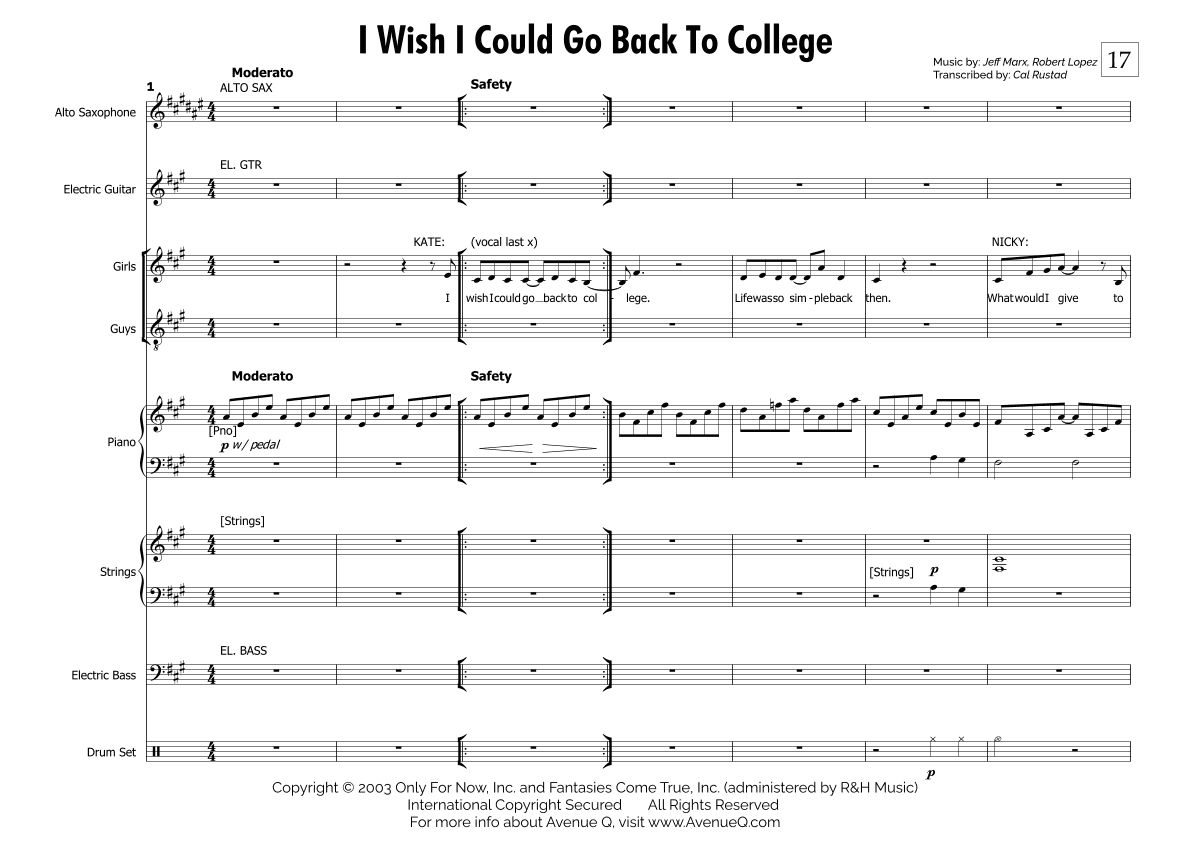I Wish I Could Go Back To College - Score Only (arr. Cal Rustad)