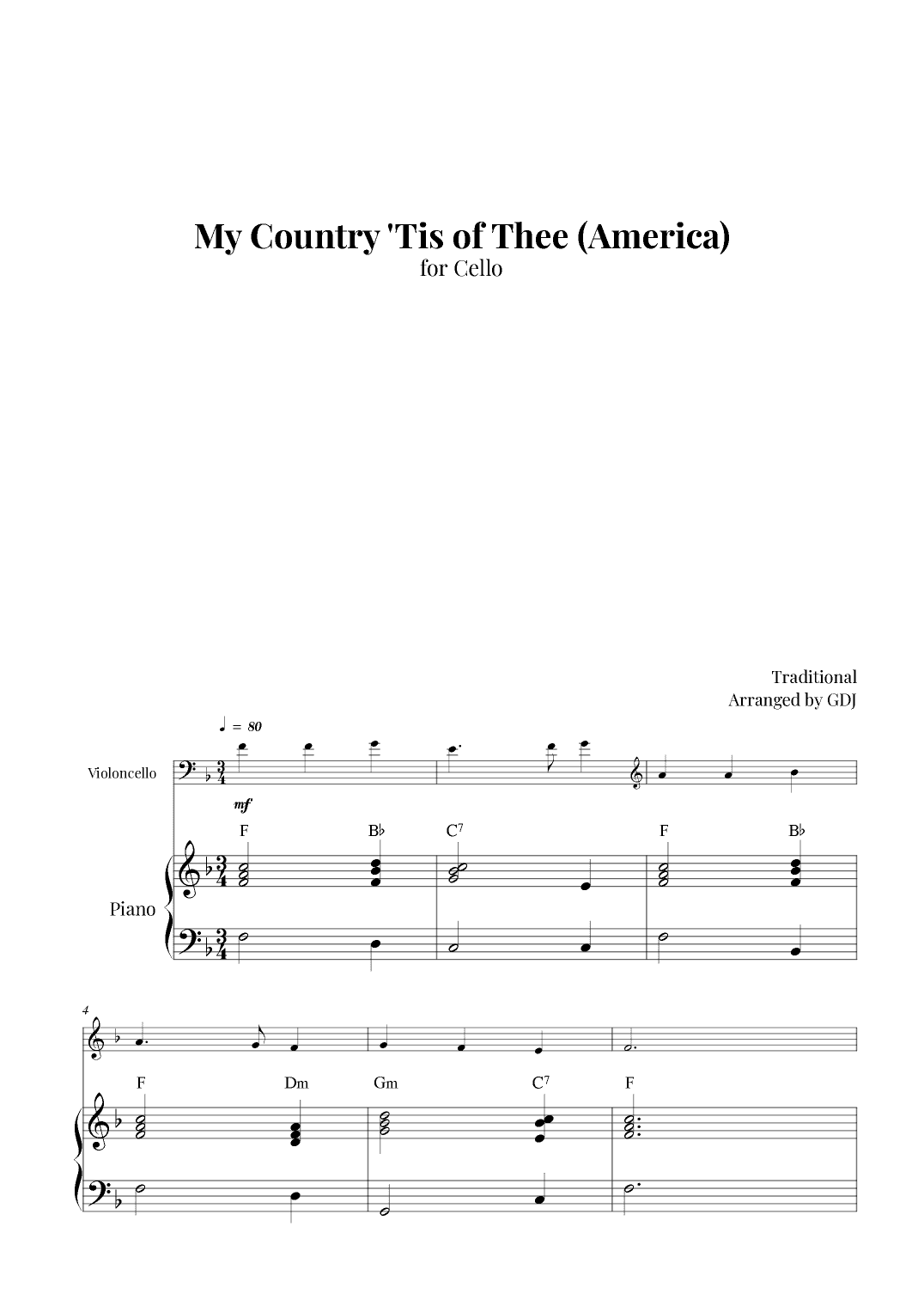 My Country 'Tis of Thee (America) (arr. GDJ)