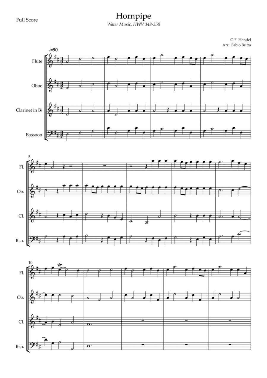 Hornpipe (G.F. Handel HWV 348-350) for Woodwind Quartet (arr. Fabio Britto)
