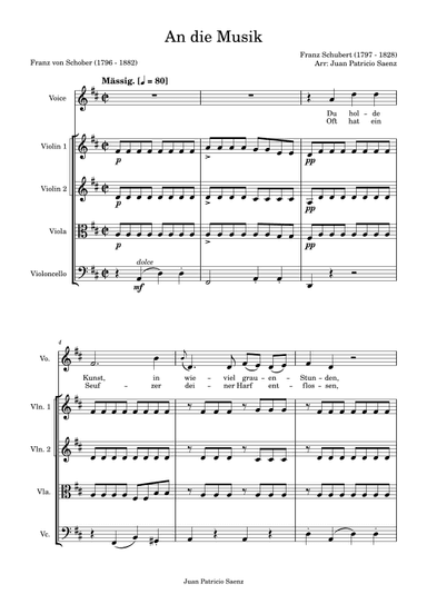 An die Musik - arrangement for high voice and string quartet (arr. Juan Patricio Saenz)