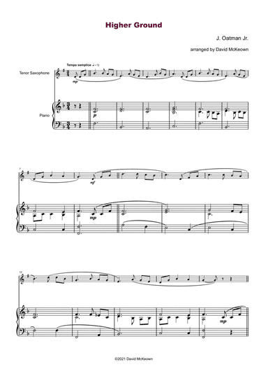 Higher Ground, Gospel Hymn for Tenor Saxophone and Piano (arr. David McKeown)