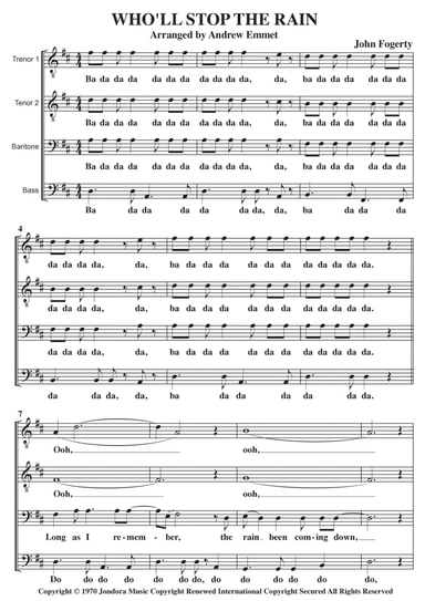 Who'll Stop The Rain (arr. Andrew Emmet)