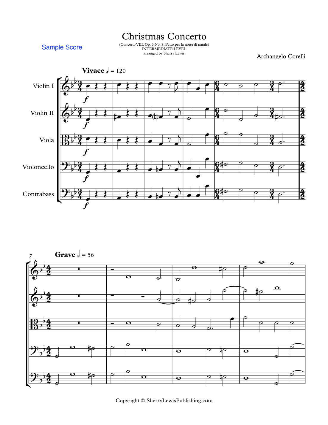 CHRISTMAS CONCERTO - STRING ORCHESTRA - Concerto VIII, Oop. 6 No. 8, Fatto per la Notte di natale, C (arr. Sherry Lewis)