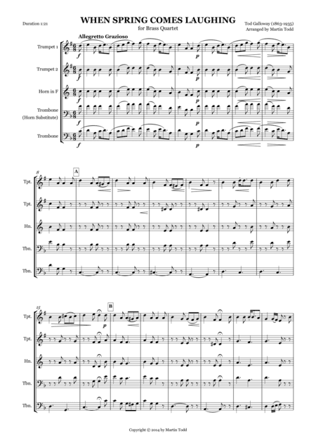 When Spring Comes Laughing for Brass Quartet (arr. Martin Todd)