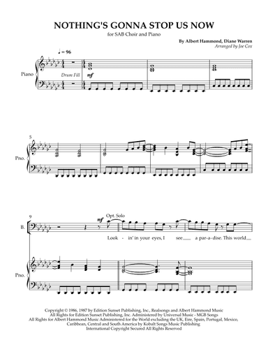 Nothing's Gonna Stop Us Now (arr. Joe Cox)