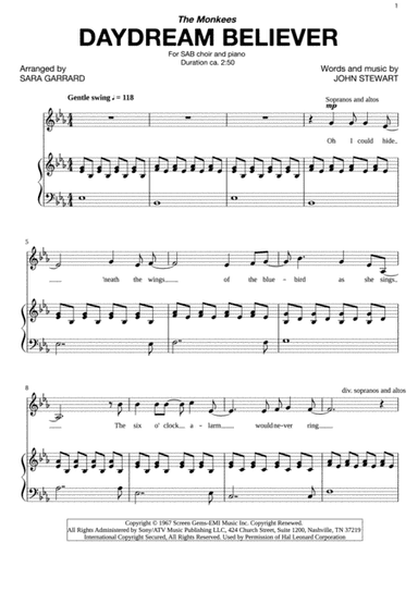 Daydream Believer (arr. Sara Garrard)