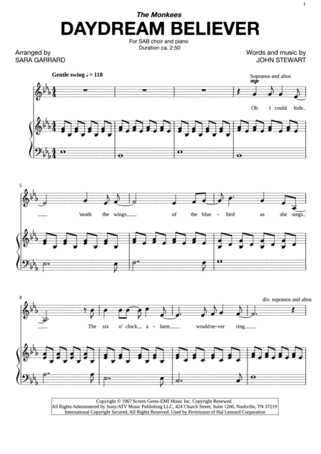 Daydream Believer (arr. Sara Garrard)