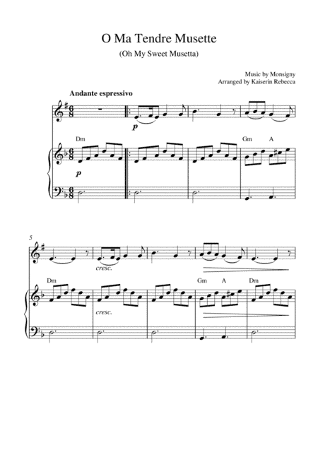 O Ma Tendre Musette (Oh My Sweet Musetta) (Bb clarinet solo and piano accompaniment) (arr. Kaiserin Rebecca)