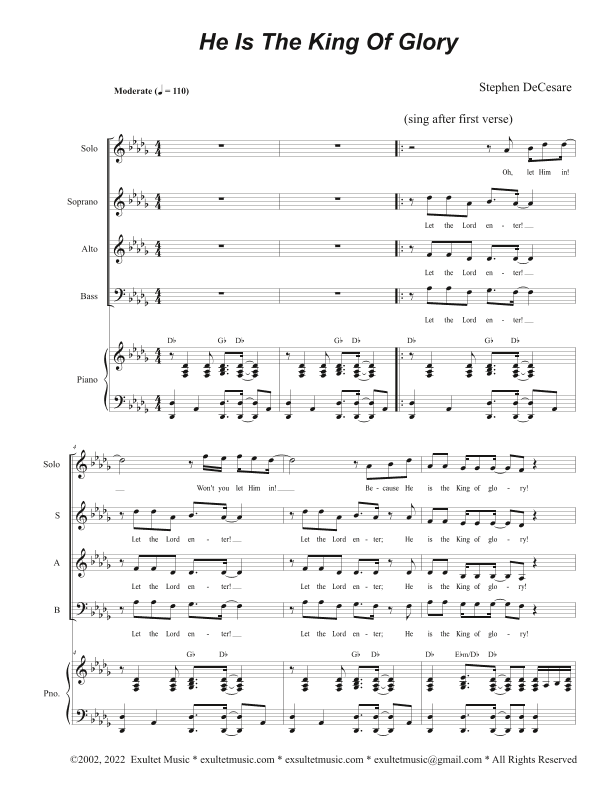 He Is The King Of Glory (Solo with Vocal Trio - (SAB)
