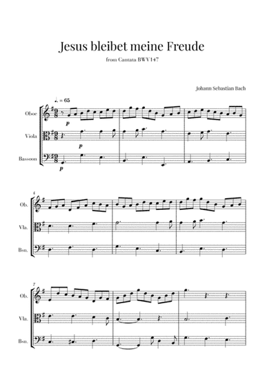 Bach - Jesus bleibet meine Freude for Oboe, Viola and Bassoon (arr. Cadenza Editions)