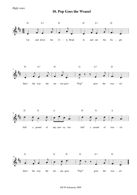 Pop goes the weasel  high voice, medium voice or low voice with guitar chords (arr. David Warin Solomons)