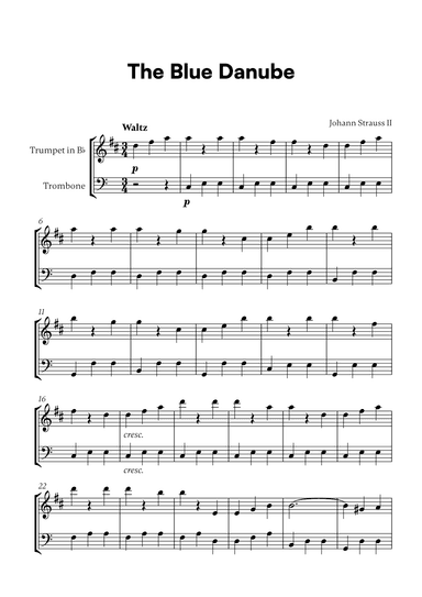 Johann Strauss II - The Blue Danube for Trumpet in Bb and Trombone (arr. Cadenza Editions)