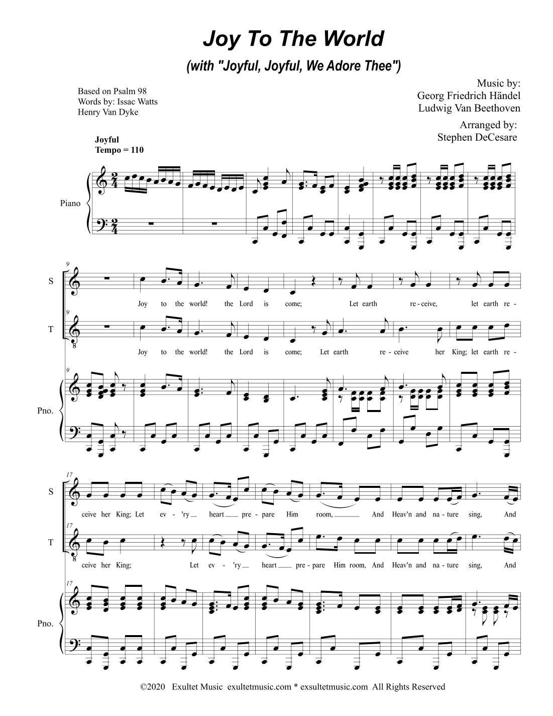 Joy To The World (with "Joyful, Joyful, We Adore Thee") (for 2-part choir - (Soprano & Tenor) (arr. Stephen DeCesare)