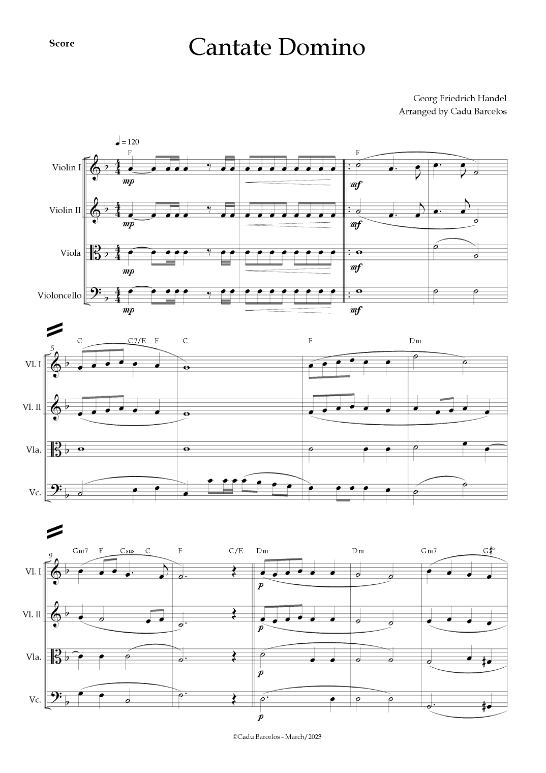 Cantate Domino - Handel (Strings Quartet) chords (arr. Cadu Barcelos)