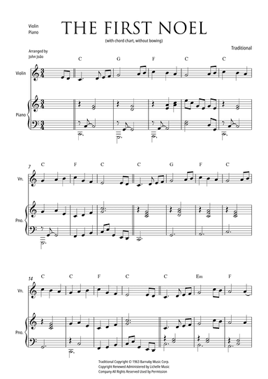 The First Noel (Violin and Piano, with Chord Chart and without Bowing) (arr. john Joao)