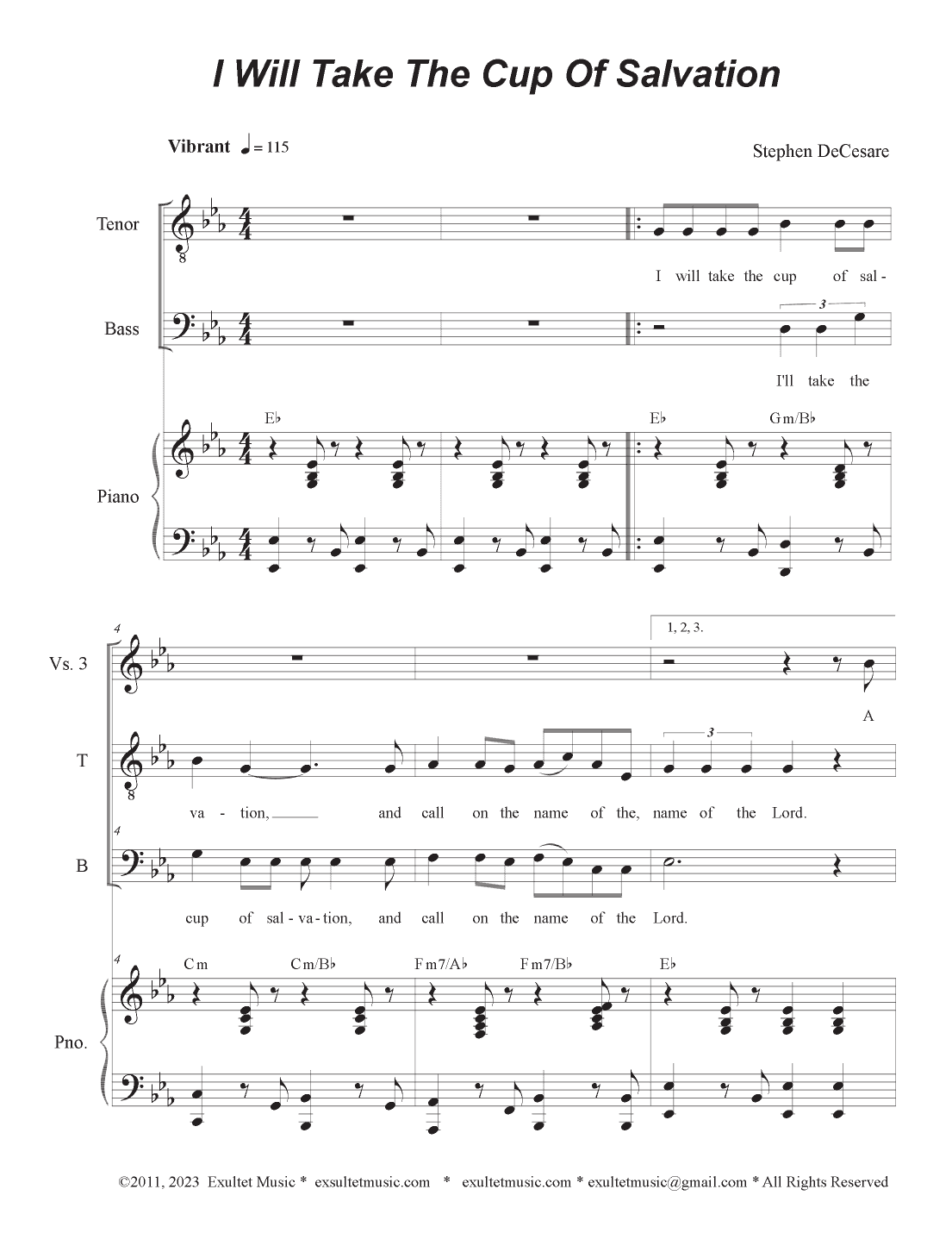 I Will Take The Cup Of Salvation (2-part choir - (TB)
