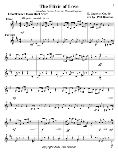 The Elixir of Love-oboe-french horn duet (arr. Phil Beaman)