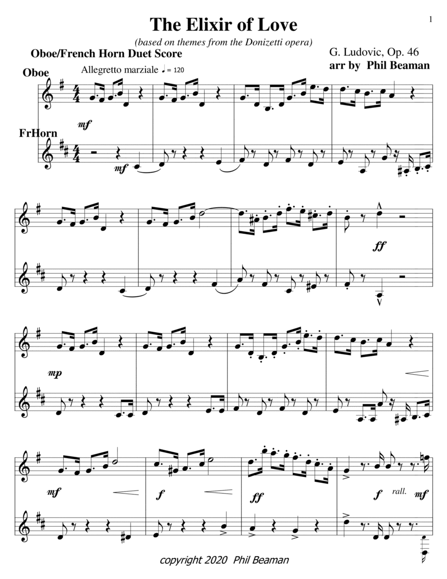 The Elixir of Love-oboe-french horn duet (arr. Phil Beaman)