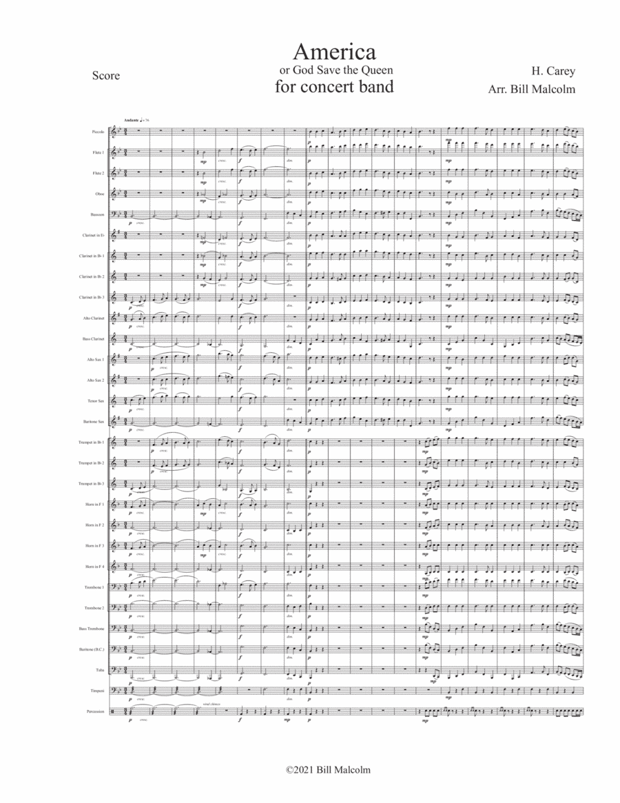 America (God Save the Queen) for concert band (arr. Bill Malcolm)