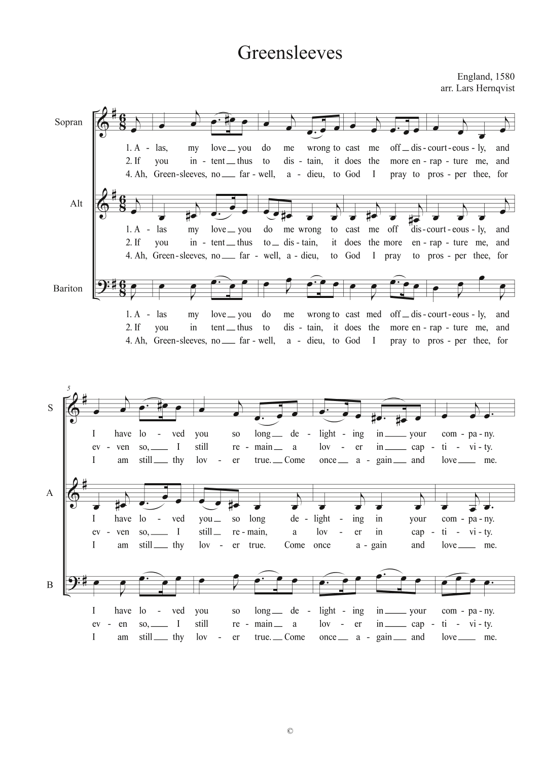 Greensleeves (arr. Lars Hernqvist)