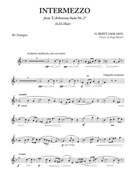 Intermezzo from "L'Arlesienne" for Trumpet and Piano (arr. Diego Marani)
