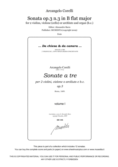 Corelli, Sonata op.3 n.3 in B flat major (arr. Alessandro Bares)