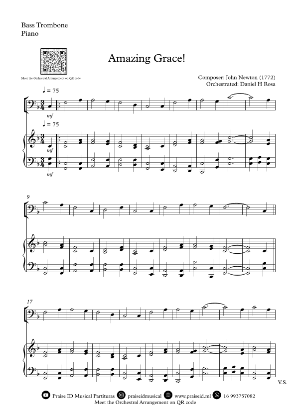 Amazing Grace How Sweet the sound - Easy Bass Trombone and Piano (arr. Daniel H Rosa)