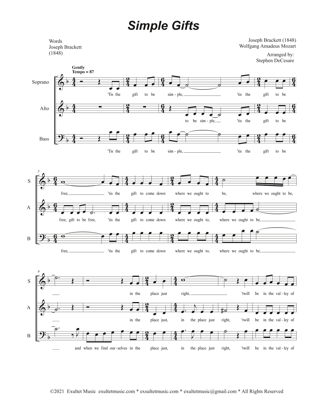 Simple Gifts (Vocal Trio - (SAB) (arr. Stephen DeCesare)