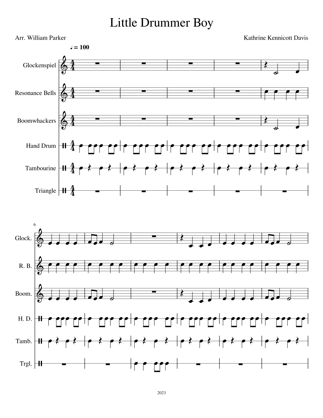 The Little Drummer Boy - Score Only (arr. William R Parker III)