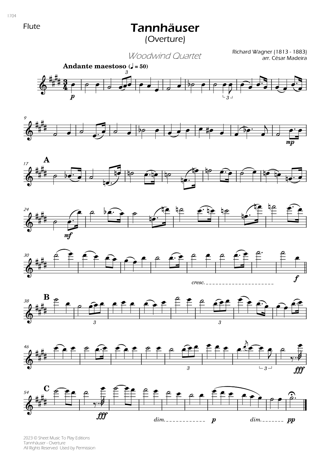 Tannhäuser (Overture) - Woodwind Quartet (Individual Parts) (arr. César Madeira)
