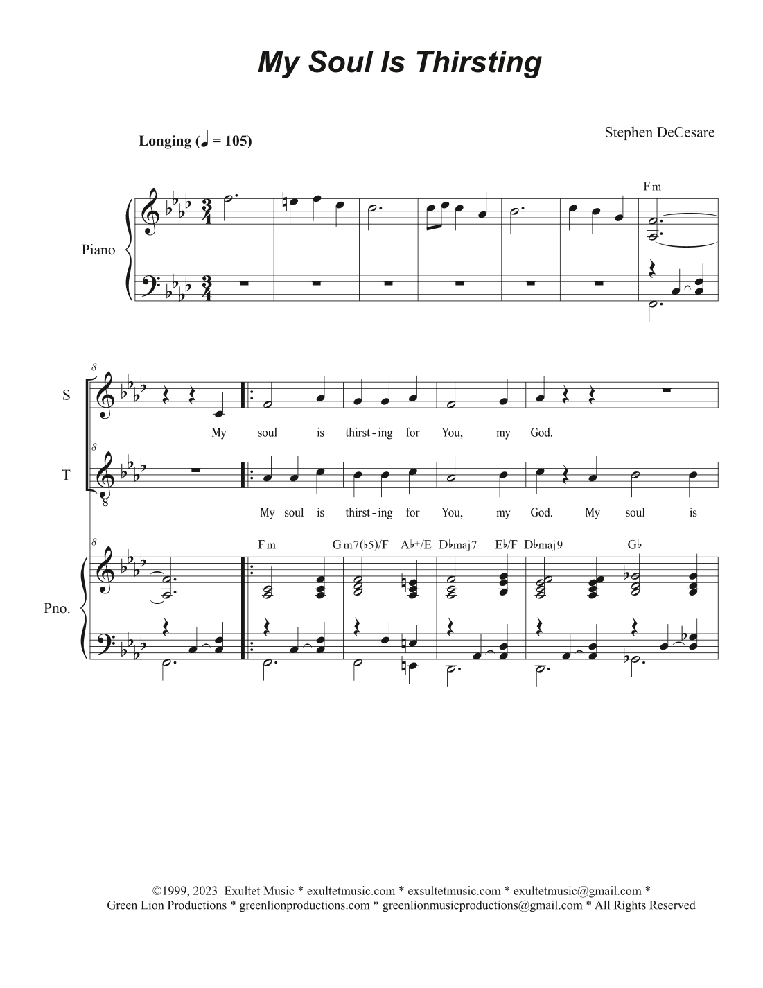 My Soul Is Thirsting (2-part choir - (Soprano and Tenor)
