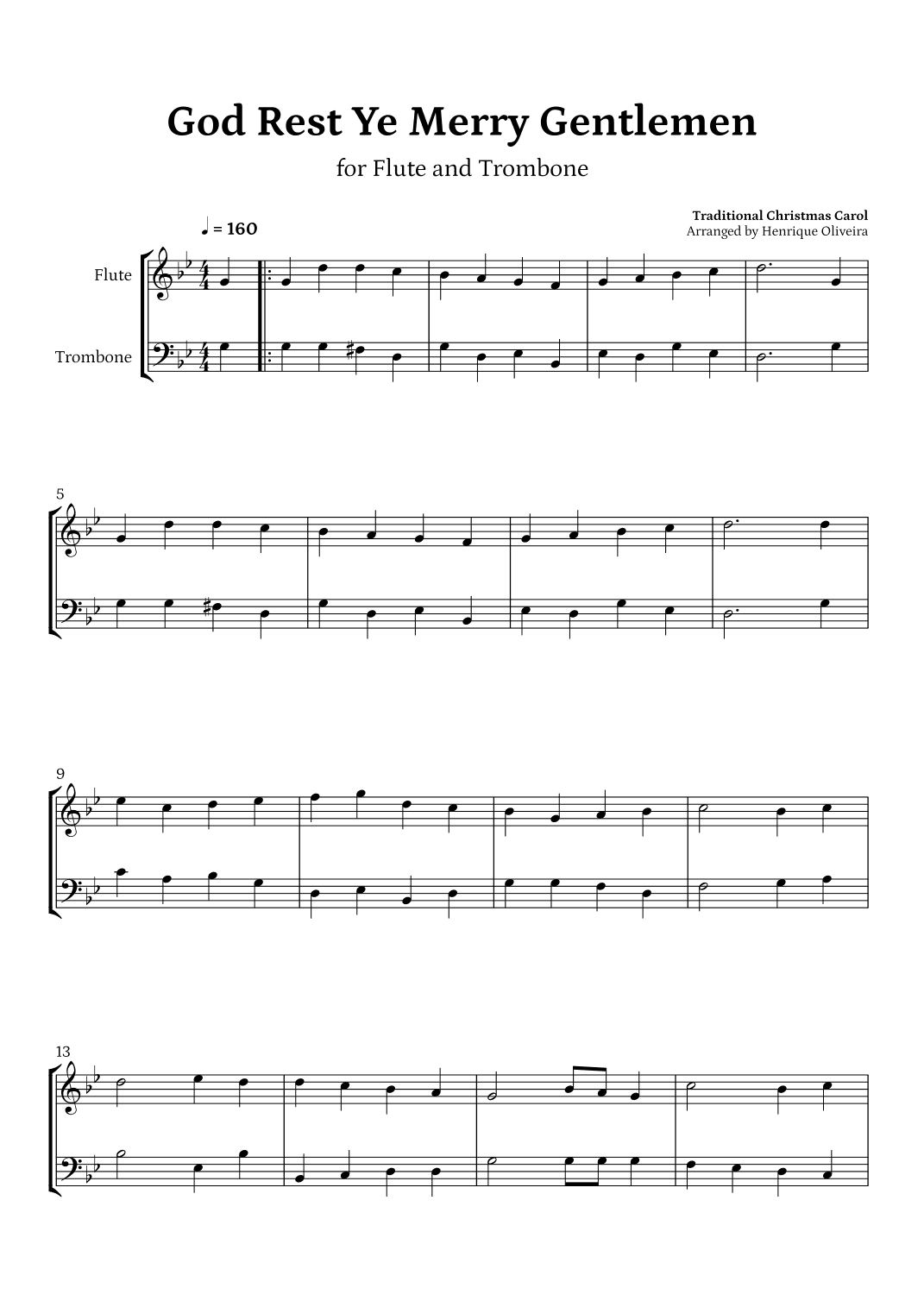 God Rest Ye Merry Gentlemen (Flute and Trombone) - Beginner Level (arr. Henrique Oliveira)