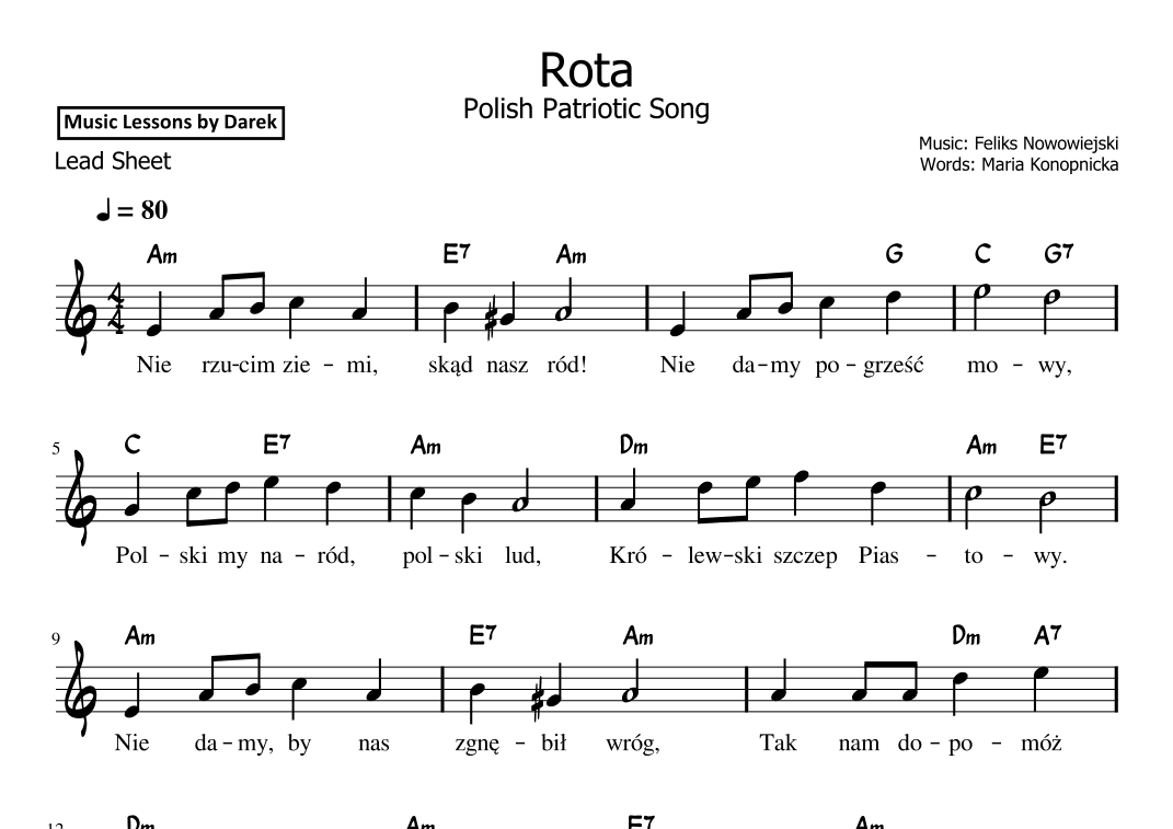 Rota (The Oath), Polish Patriotic Song [LEAD SHEET] (arr. Darek)
